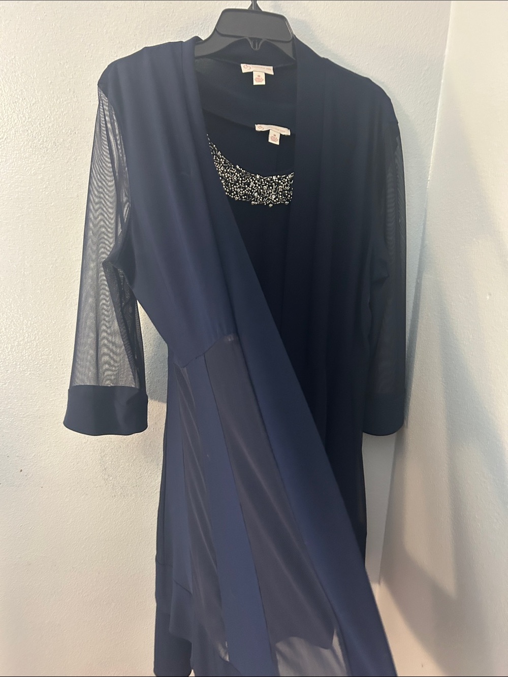 Dress Barn Navy Blue Beaded Neck Overlay Dress - Picture 4 of 4